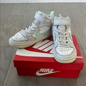 Nike Kids Court Borough High-Top Sneakers - White and Mint